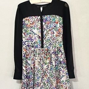 KENSIE zip-front mini flared dress with sheer sleeves